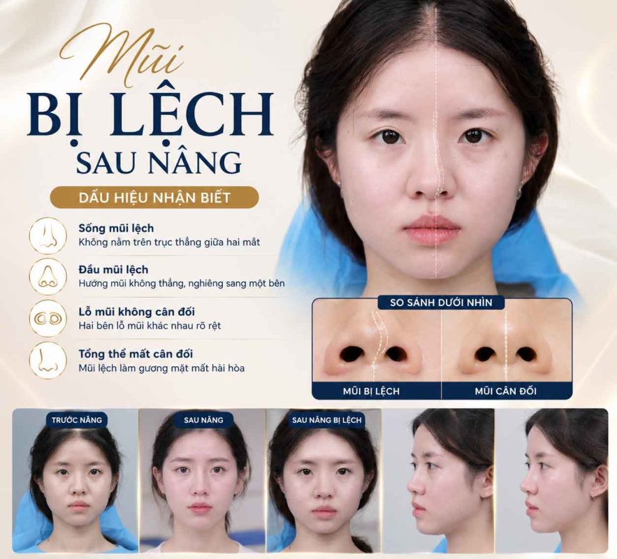 Khi nào cần tái khám sau nâng mũi Mũi bị lệch sau nâng