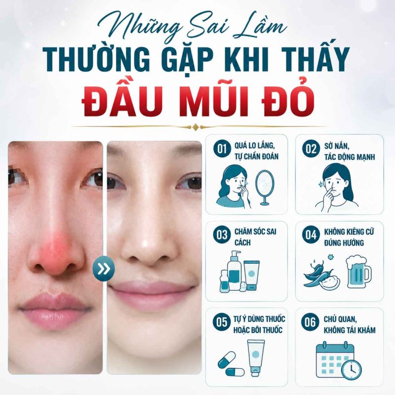 Đầu mũi đỏ có phải dấu hiệu sắp lộ sụn không Những sai lầm thường gặp làm đầu mũi đỏ