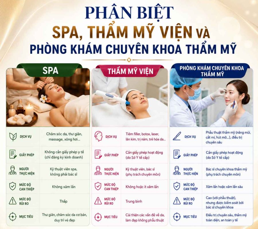 Phân biệt spa, thẩm mỹ viện và phòng khám chuyên khoa thẩm mỹ